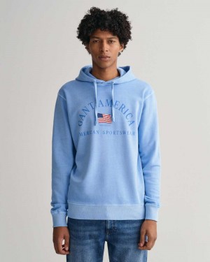 Gant Sunfaded GANT USA Men's Hoodie Gentle Blue | VUBAO-1678