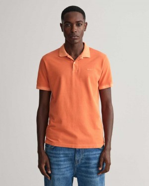 Gant Sunfaded Piqué Men's Polo Shirt Apricot Orange | QNWOY-5273