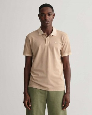 Gant Sunfaded Piqué Men's Polo Shirt Concrete Beige | YUNCH-5419