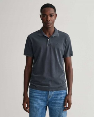 Gant Sunfaded Piqué Men's Polo Shirt Ebony Black | OKNPV-6175