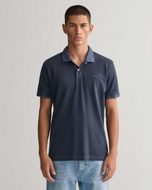 Gant Sunfaded Piqué Men's Polo Shirt Evening Blue | SXYEZ-4028