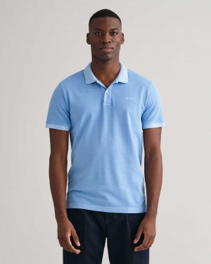 Gant Sunfaded Piqué Men's Polo Shirt Gentle Blue | FTWNE-2175