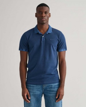 Gant Sunfaded Piqué Men's Polo Shirt Persian Blue | CGQIN-1634