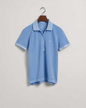 Gant Sunfaded Piqué Women's Polo Shirt Gentle Blue | SHWEC-9340