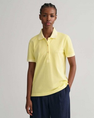 Gant Sunfaded Piqué Women's Polo Shirt Lemonade Yellow | JYFNP-4953