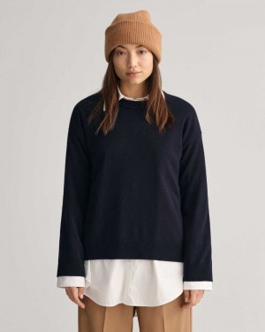 Gant Super Fine Lambswool Crew Neck Women's Sweater Evening Blue | LPCFB-0956