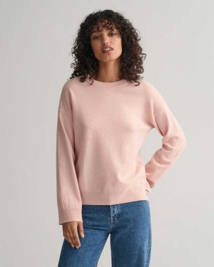 Gant Super Fine Lambswool Crew Neck Women's Sweater Faded Pink | NHICP-5124