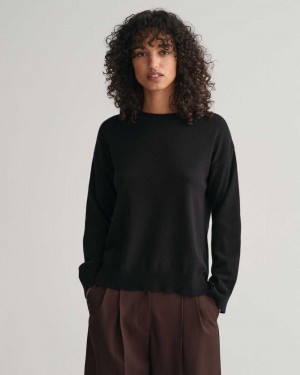 Gant Super Fine Lambswool Crew Neck Women's Sweater Black | RPYFU-4852