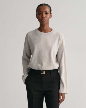 Gant Super Fine Lambswool Crew Neck Women's Sweater Light Grey Melange | JCLQS-8075