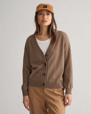 Gant Super Fine Lambswool Women's Cardigan Mole Brown | GQVWN-4580