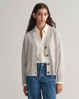 Gant Super Fine Lambswool Women's Cardigan Light Grey Melange | PVYML-6105