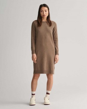 Gant Super Fine Lambswool Women's Dress Mole Brown | XRHUL-5203