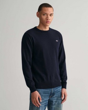 Gant Superfine Lambswool Crew Neck Men's Sweater Marine | LSHJR-3127