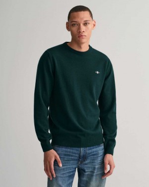 Gant Superfine Lambswool Crew Neck Men's Sweater Tartan Green | TXVIJ-9325