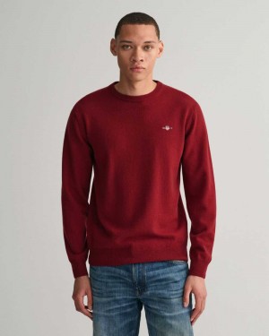 Gant Superfine Lambswool Crew Neck Men's Sweater Port Red | ZBNLY-5842