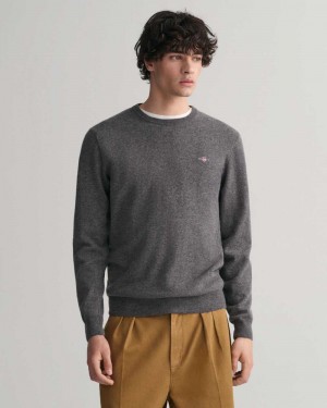 Gant Superfine Lambswool Crew Neck Men's Sweater Charcoal Melange | URXTB-9723