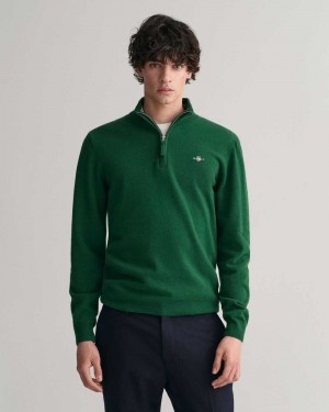 Gant Superfine Lambswool Half-Zip Men's Sweater Forest Green | XQGEI-1239