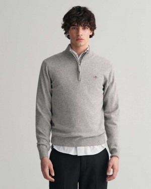 Gant Superfine Lambswool Half-Zip Men's Sweater Grey Melange | ICXBM-3649