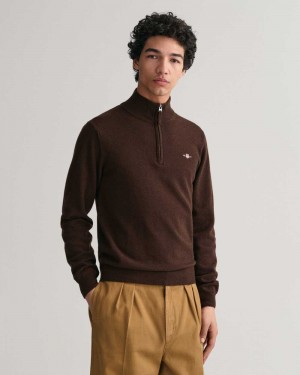 Gant Superfine Lambswool Half-Zip Men's Sweater Dark Brown Melange | GUVWJ-1975