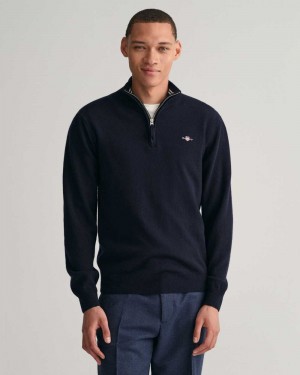 Gant Superfine Lambswool Half-Zip Men's Sweater Marine | ESNZH-1069