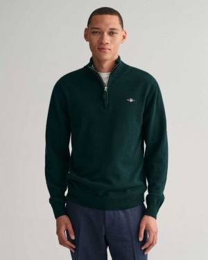 Gant Superfine Lambswool Half-Zip Men's Sweater Tartan Green | TLVXC-6018