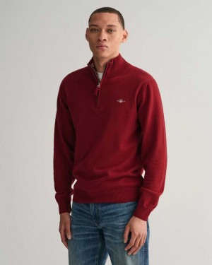 Gant Superfine Lambswool Half-Zip Men's Sweater Port Red | LSOWF-4520