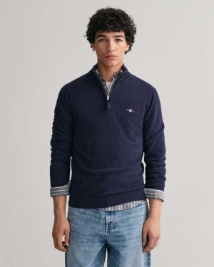 Gant Superfine Lambswool Half-Zip Men's Sweater Dark Navy Melange | FLAKP-4281