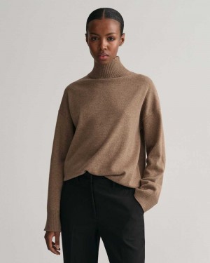 Gant Superfine Lambswool Stand Collar Women's Sweater Mole Brown | ZPRUX-6971