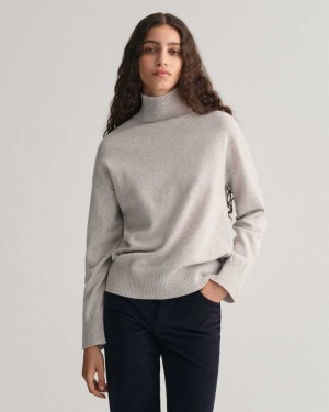 Gant Superfine Lambswool Stand Collar Women's Sweater Light Grey Melange | HIDPU-9135