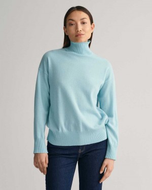 Gant Superfine Lambswool Stand Collar Women's Sweater Dusty Turquoise | KSZDO-0584