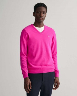 Gant Superfine Lambswool V-Neck Men's Sweater Barley Pink | RPFYV-8209