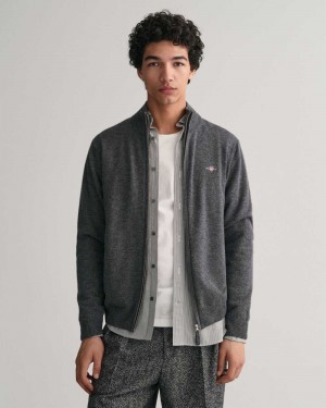 Gant Superfine Lambswool Zip Men's Cardigan Dark Grey | FKYMC-3489