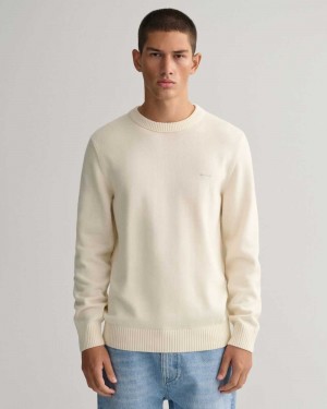 Gant Supima Cotton Crew Neck Men's Sweater Cream | NRKQF-4157