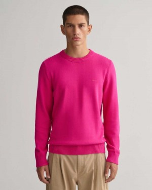 Gant Supima Cotton Crew Neck Men's Sweater Hyper Pink | BVKRA-4963