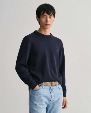 Gant Supima Cotton Crew Neck Men's Sweater Evening Blue | PNDQL-6983