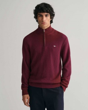 Gant Textured Cotton Half-Zip Men's Sweater Red Shadow | WJTZX-3205