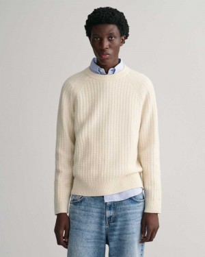 Gant Textured Crew Neck Men's Sweater Cream | QRUZD-7425