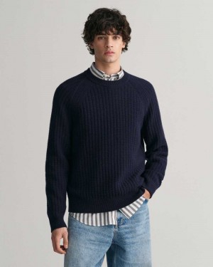 Gant Textured Crew Neck Men's Sweater Evening Blue | PGWNB-8713