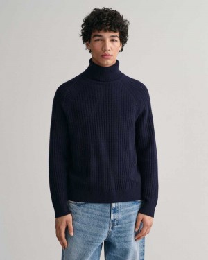 Gant Textured Turtleneck Men's Sweater Evening Blue | SZHIN-0967