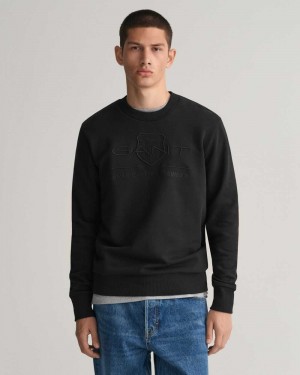 Gant Tonal Archive Shield Crew Neck Men's Sweatshirts Black | NMDHS-8729