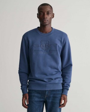 Gant Tonal Archive Shield Crew Neck Men's Sweatshirts Dusty Blue Sea | YQBJR-8246