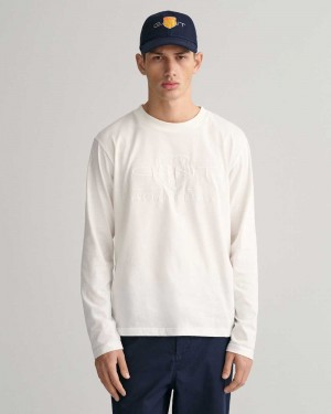 Gant Tonal Archive Shield Long Sleeve Men's T-Shirt Beige White | UQNXC-0513