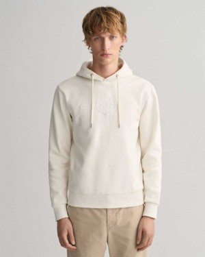 Gant Tonal Archive Shield Men's Hoodie Beige White | QLGDZ-3864