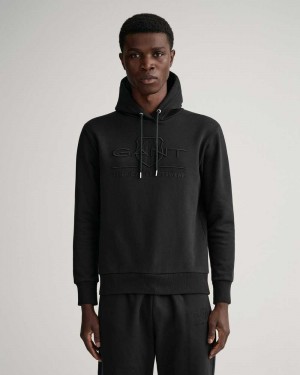 Gant Tonal Archive Shield Men's Hoodie Black | ATDPI-0236