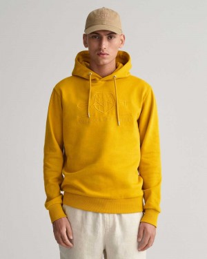 Gant Tonal Archive Shield Men's Hoodie Dark Mustard Yellow | MZUOY-3498