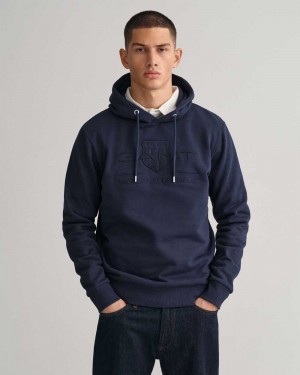 Gant Tonal Archive Shield Men's Hoodie Evening Blue | LVSXY-9127