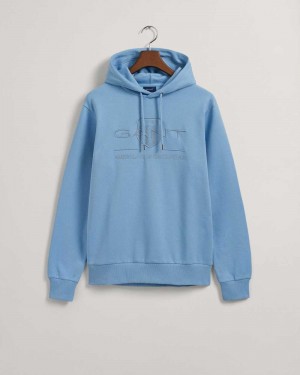 Gant Tonal Archive Shield Men's Hoodie Gentle Blue | EOWQN-0986