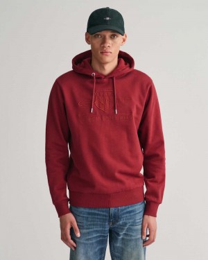 Gant Tonal Archive Shield Men's Hoodie Plumped Red | YNTOP-1829