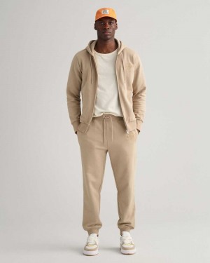 Gant Tonal Archive Shield Men's Sweatpants Concrete Beige | ADLRY-8924