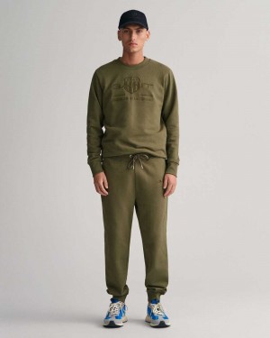 Gant Tonal Archive Shield Men's Sweatpants Juniper Green | DRXYM-1490